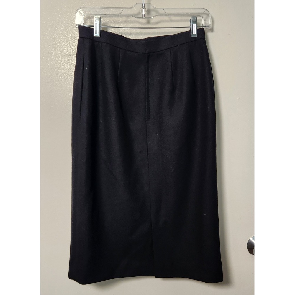 Vintage Women's Black‎ Sz 8 Sm Wool Pencil Skirt Pleated Knee Length Lined Slit - Picture 2 of 9